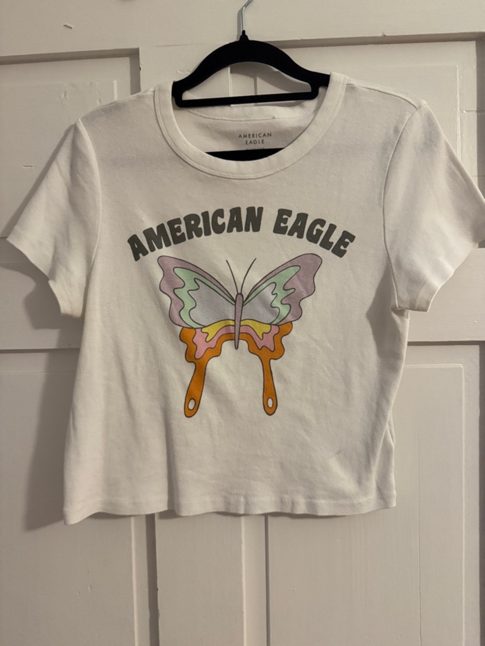 American Eagle Outfitters White Tee with Pastel Butterfly Graphic - Picture 2 of 6